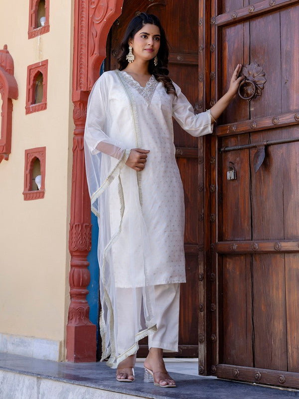 Pretty White Color Chanderi Fabric Designer Suit