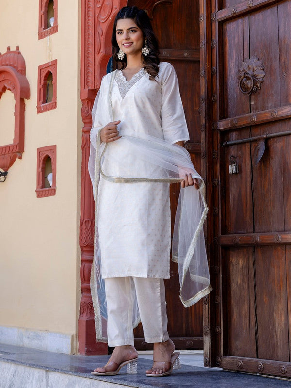 Pretty White Color Chanderi Fabric Designer Suit