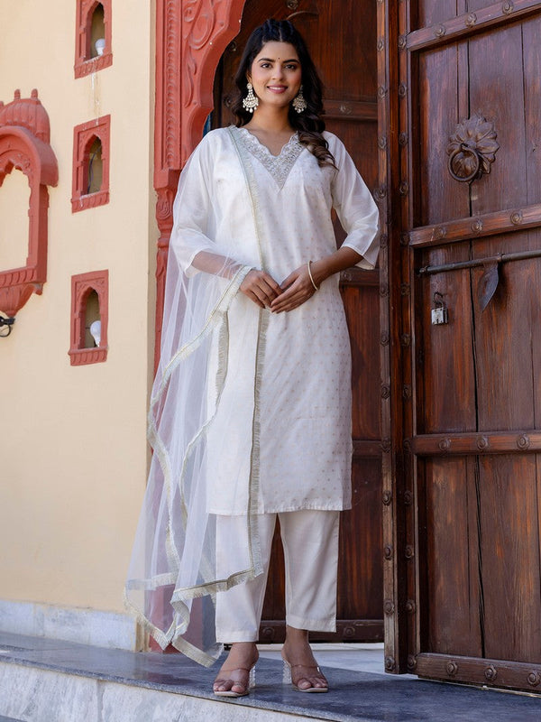 Pretty White Color Chanderi Fabric Designer Suit