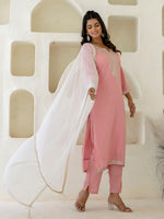 Pretty Pink Color Silk Fabric Designer Suit