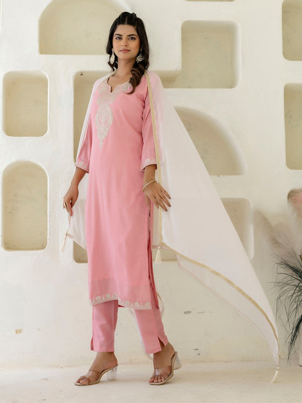 Pretty Pink Color Silk Fabric Designer Suit