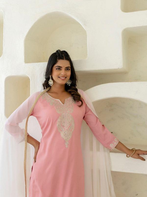 Pretty Pink Color Silk Fabric Designer Suit