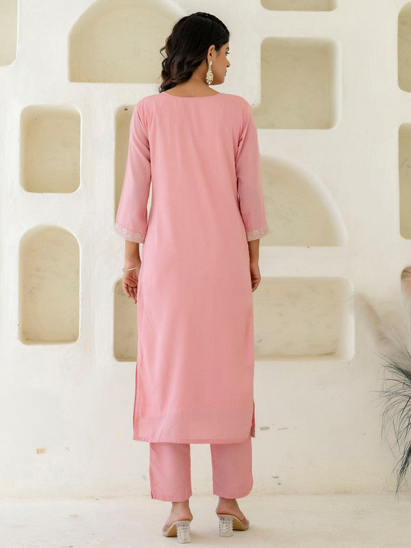 Pretty Pink Color Silk Fabric Designer Suit