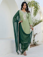 Pretty Green Color Silk Fabric Designer Suit