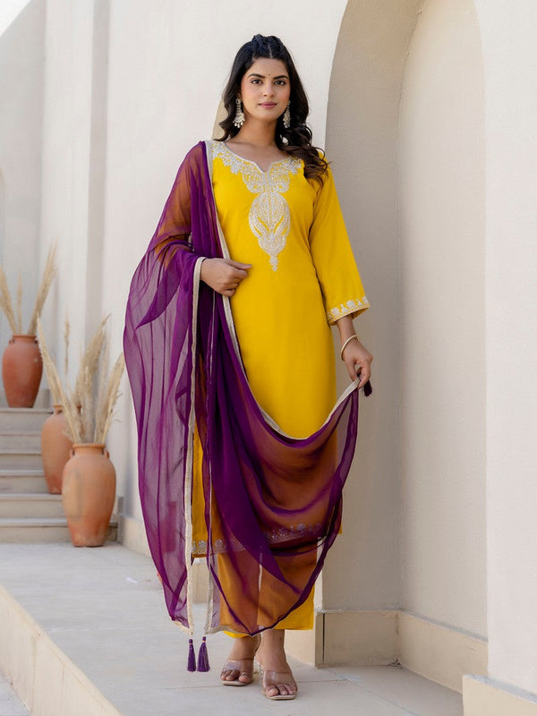 Pretty Yellow Color Silk Fabric Designer Suit