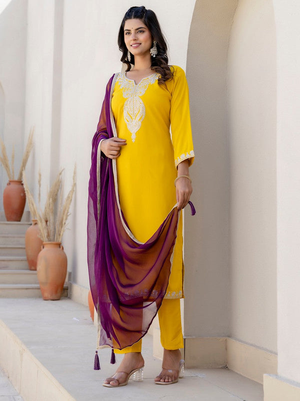 Pretty Yellow Color Silk Fabric Designer Suit