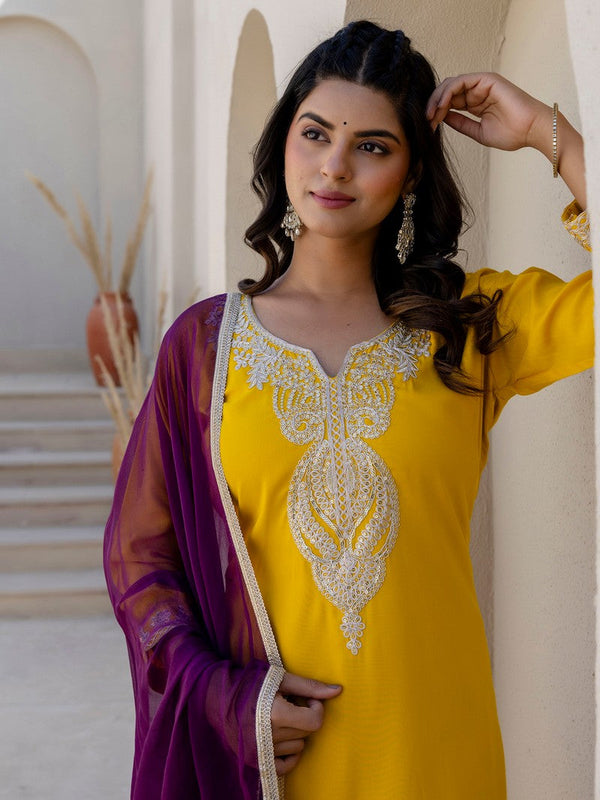 Pretty Yellow Color Silk Fabric Designer Suit