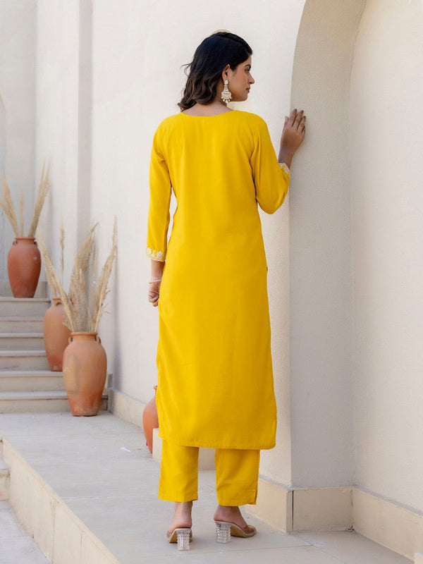 Pretty Yellow Color Silk Fabric Designer Suit