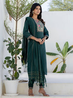 Pretty Green Color Cotton Fabric Designer Suit