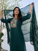 Pretty Green Color Cotton Fabric Designer Suit