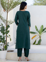 Pretty Green Color Cotton Fabric Designer Suit