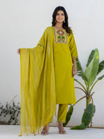 Pretty Green Color Cotton Fabric Designer Suit