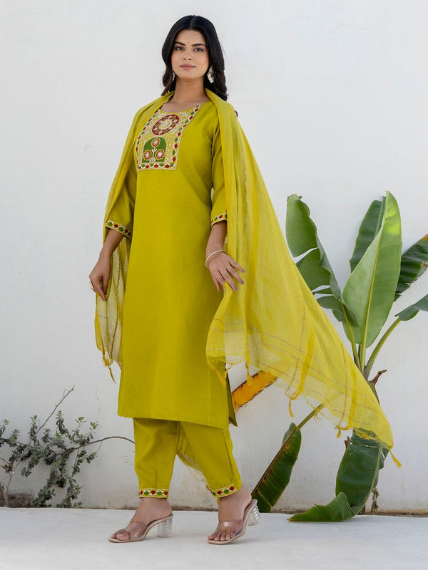 Pretty Green Color Cotton Fabric Designer Suit