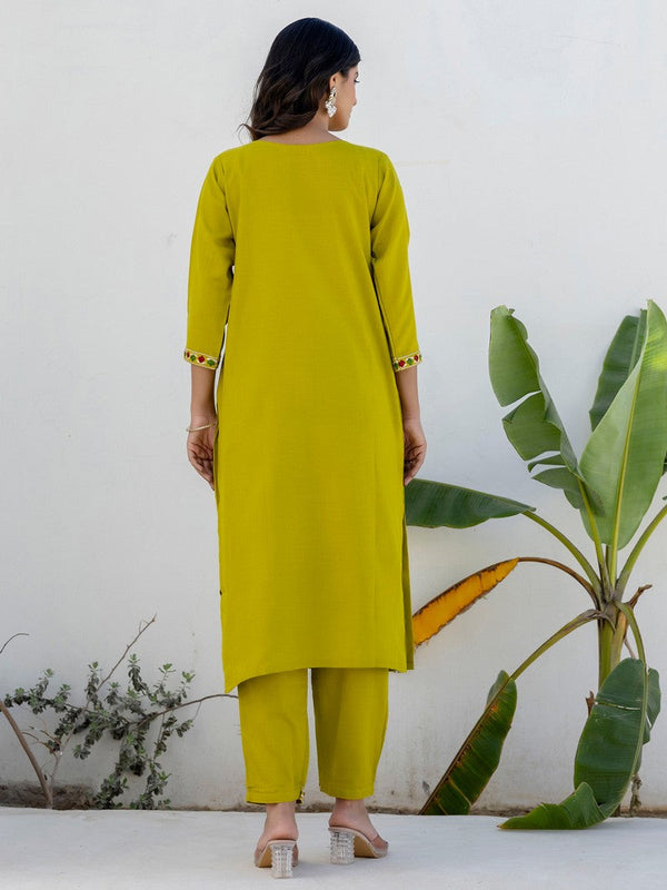 Pretty Green Color Cotton Fabric Designer Suit