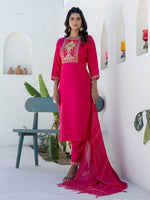 Pretty Pink Color Cotton Fabric Designer Suit