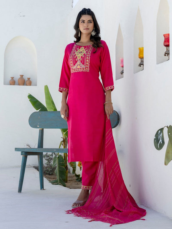 Pretty Pink Color Cotton Fabric Designer Suit