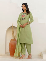 Pretty Green Color Cotton Fabric Designer Suit