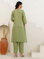 Pretty Green Color Cotton Fabric Designer Suit