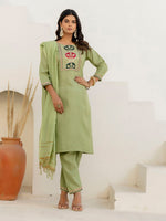 Pretty Green Color Cotton Fabric Designer Suit