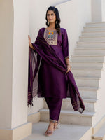 Pretty Purple Color Cotton Fabric Designer Suit