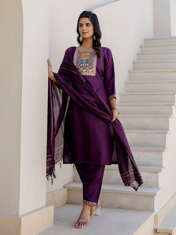 Pretty Purple Color Cotton Fabric Designer Suit