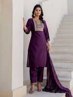 Pretty Purple Color Cotton Fabric Designer Suit