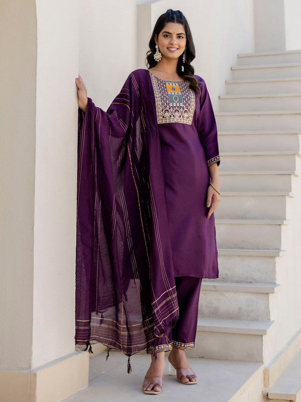 Pretty Purple Color Cotton Fabric Designer Suit