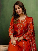 Beautiful Orange Color Silk Fabric Designer Suit