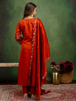 Beautiful Orange Color Silk Fabric Designer Suit