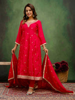 Beautiful Red Color Silk Fabric Designer Suit