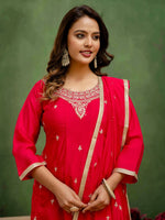 Beautiful Red Color Silk Fabric Designer Suit