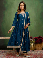 Beautiful Teal  Color Silk Fabric Designer Suit
