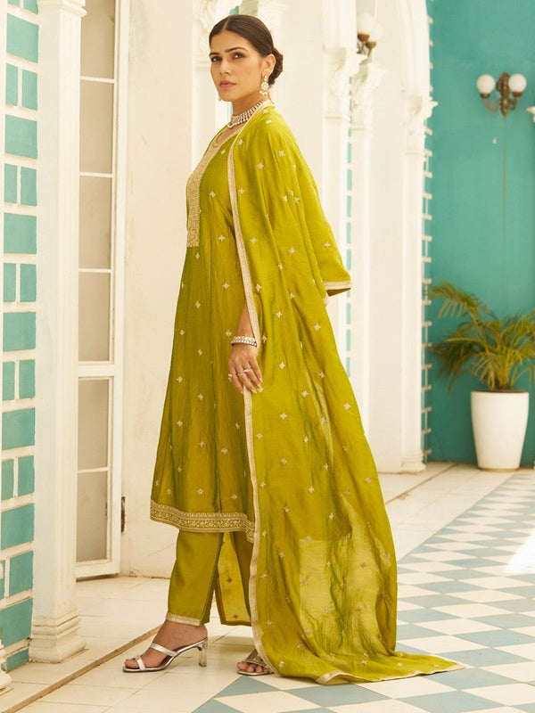 Beautiful Green Color Silk Fabric Designer Suit