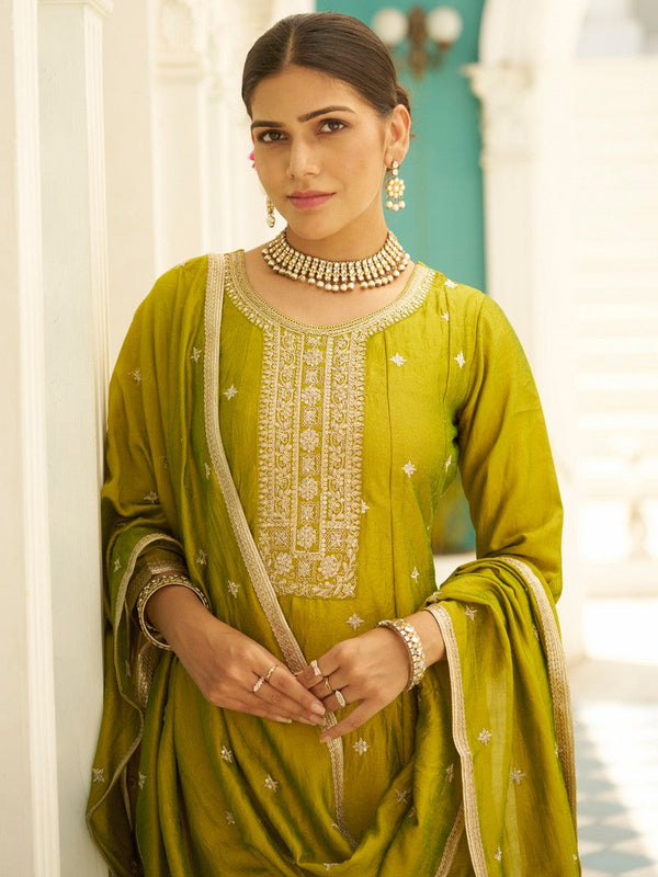 Beautiful Green Color Silk Fabric Designer Suit