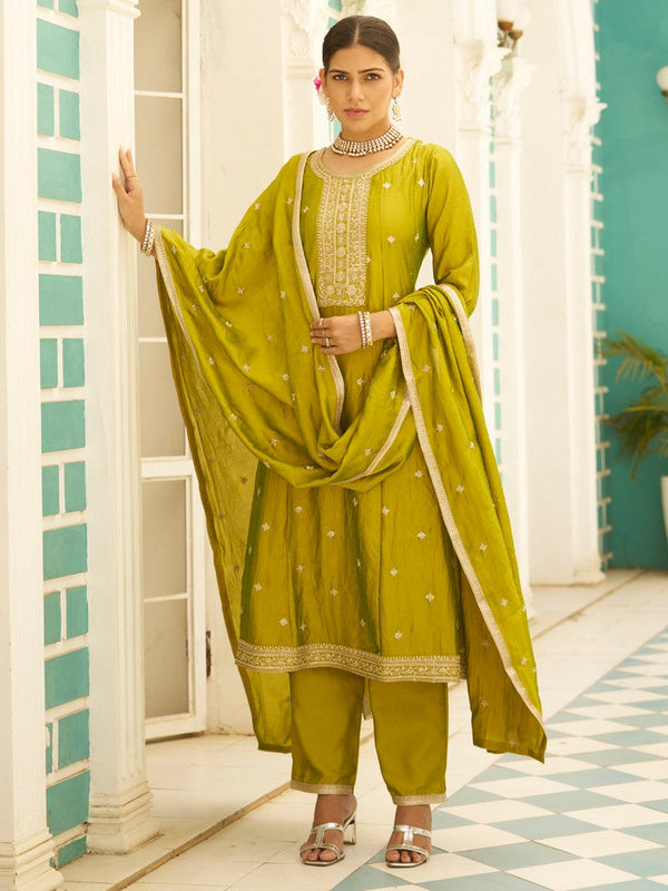Beautiful Green Color Silk Fabric Designer Suit