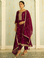 Beautiful Voilet Color Silk Fabric Designer Suit