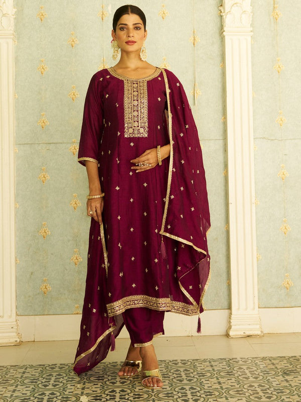 Beautiful Voilet Color Silk Fabric Designer Suit