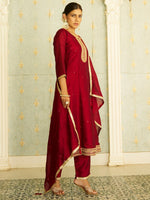 Beautiful Maroon Color Silk Fabric Designer Suit