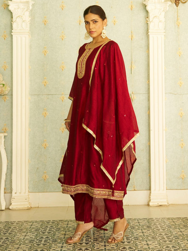Beautiful Maroon Color Silk Fabric Designer Suit