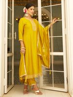 Beautiful Yellow Color Silk Fabric Designer Suit