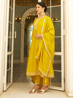 Beautiful Yellow Color Silk Fabric Designer Suit