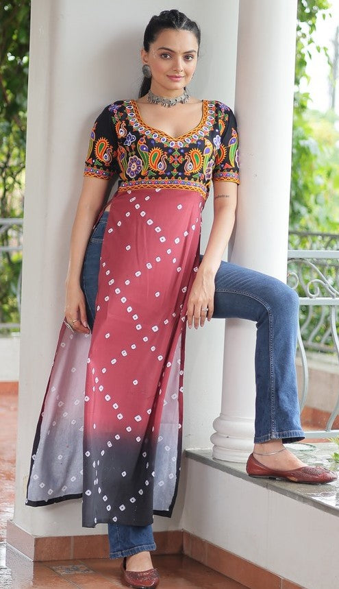 Amazing Black Color Rayon Fabric Designer Kurti