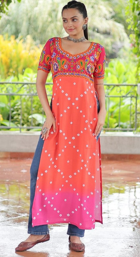 Amazing Pink Color Rayon Fabric Designer Kurti