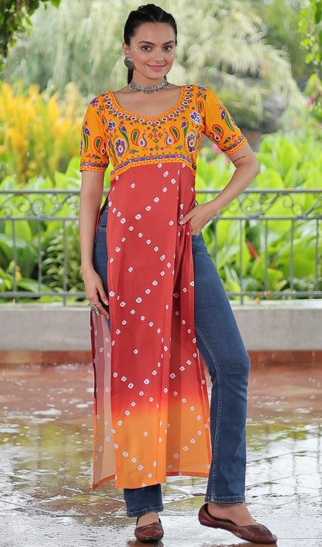 Amazing Yellow Color Rayon Fabric Designer Kurti