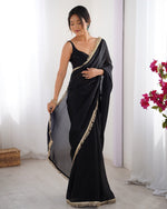 Beautiful Black Color Satin Fabric Designer Saree