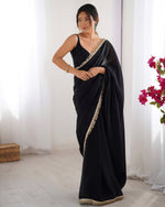 Beautiful Black Color Satin Fabric Designer Saree