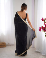 Beautiful Black Color Satin Fabric Designer Saree