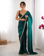 Beautiful Green Color Satin Fabric Designer Saree