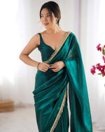 Beautiful Green Color Satin Fabric Designer Saree