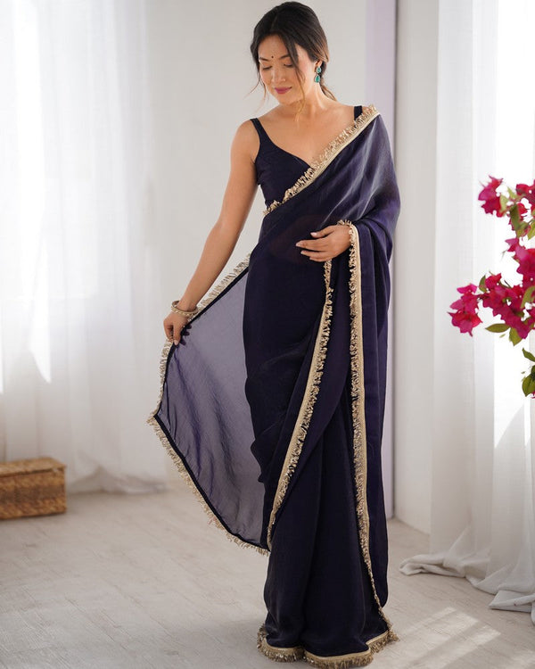 Beautiful Voilet Color Satin Fabric Designer Saree